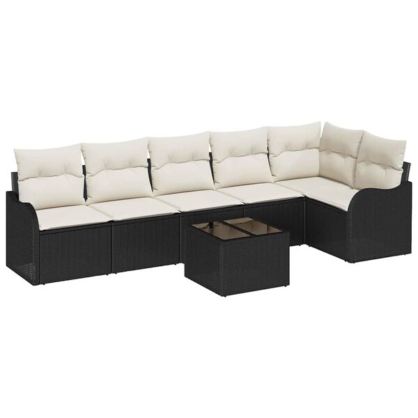 vidaXL Garten-Sofa-Set mit Kissen mit Speicher 7 pcs Braun Poly Rattan