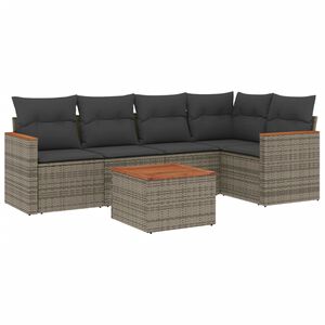 vidaXL 6-tlg. Garten-Sofagarnitur mit Kissen Grau Poly Rattan