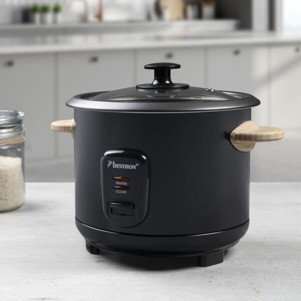 Bestron Reiskocher mit Bambusgriffen ARC100BW 1 L 400 W Schwarz