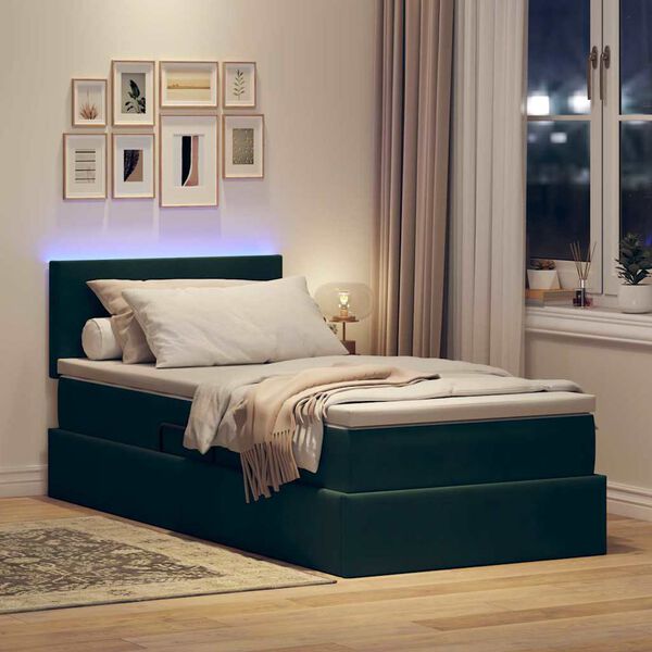 vidaXL Bett mit Stauraum und LED mit LED Dunkelgr&uuml;n 90 x 200 cm Samt