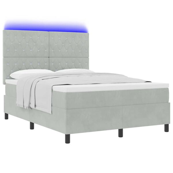 vidaXL LED Boxspringbett mit Matratze Hellgrau 140 x 200 cm Samt