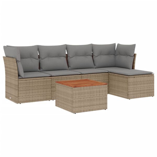 vidaXL 6-tlg. Garten-Sofagarnitur mit Kissen Beige Poly Rattan