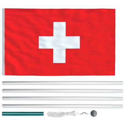 vidaXL Flagge der Schweiz und Mast Aluminium 6,2 m