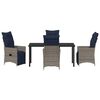 vidaXL Tisch- und Stuhlset mit Kissen 5 pcs Grau PE-Rattan