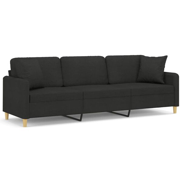 vidaXL 3-Sitzer-Sofa mit Kissen Schwarz 210 cm Stoff