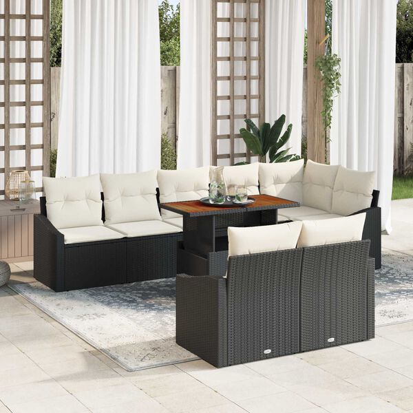 vidaXL Garten-Sofa-Set mit Speicher 9 pcs Schwarz Poly Rattan