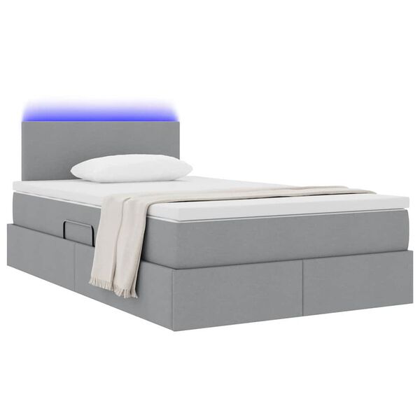 vidaXL Bett mit Stauraum und LED mit LED Hellgrau 120 x 200 cm Stoff