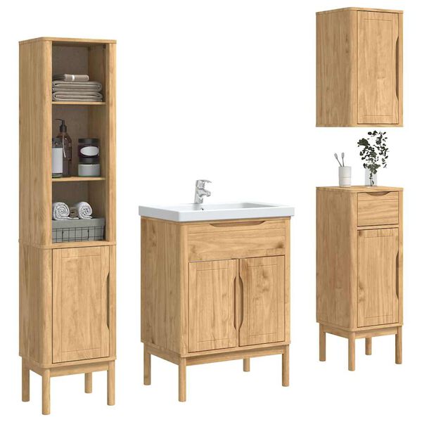 vidaXL Badezimmerm&ouml;bel-Set FLORO 4 pcs Wachsbraun Massivholz Kiefer