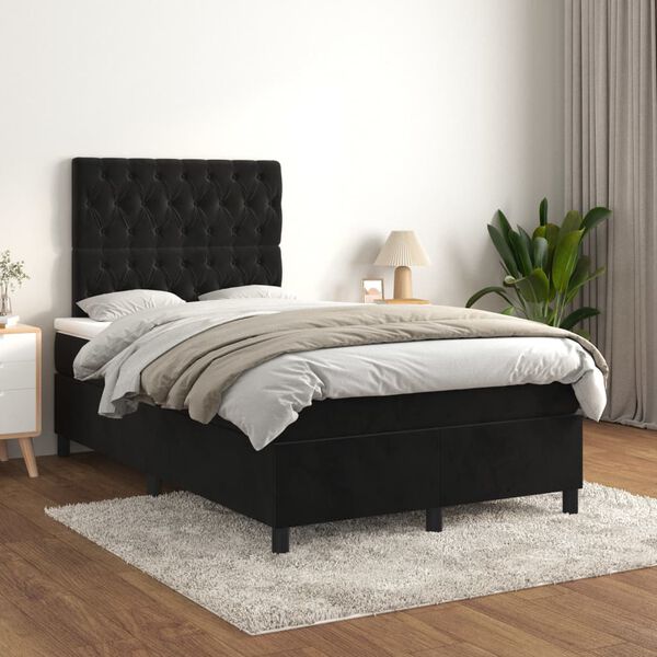 vidaXL Boxspringbett mit Matratze Schwarz 120x200 cm Samt