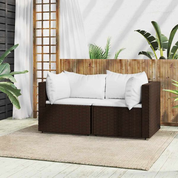 vidaXL Garten-Ecksofas mit Kissen 2 Stk. Braun Poly Rattan