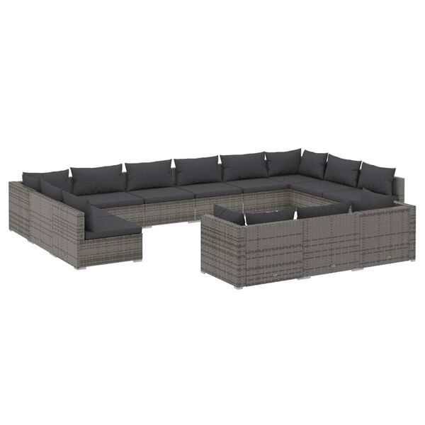 vidaXL 13-tlg. Garten-Lounge-Set mit Kissen Grau Poly Rattan