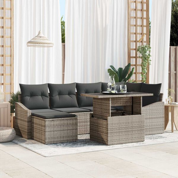vidaXL Garten-Sofa-Set mit Kissen mit Speicher 7 pcs Grau