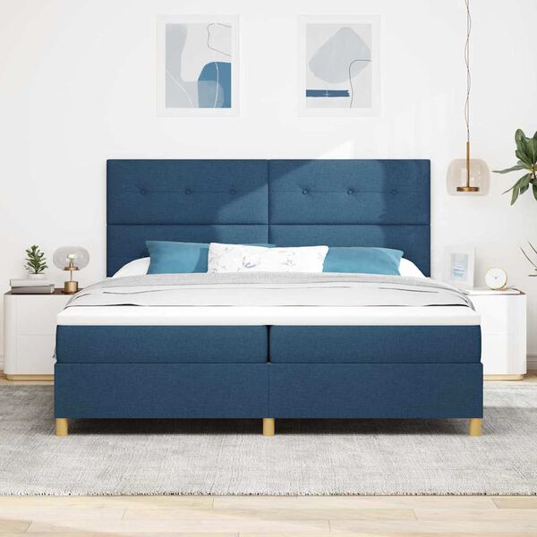 vidaXL Boxspringbett mit Matratze mit Kopfteil Blau 200 x 200 cm Stoff