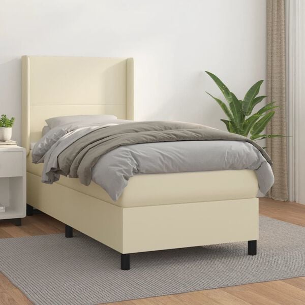 vidaXL Boxspringbett mit Matratze Creme 80x200 cm Kunstleder