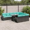 vidaXL 11-tlg. Garten-Sofagarnitur mit Kissen Schwarz Poly Rattan