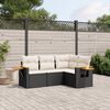 vidaXL 4-tlg. Garten-Sofagarnitur mit Kissen Schwarz Poly Rattan