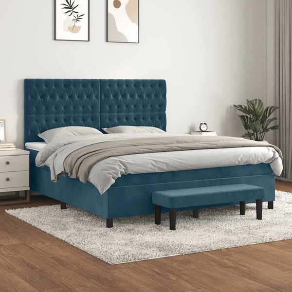 vidaXL Boxspringbett mit Matratze Dunkelblau 180x200 cm Samt