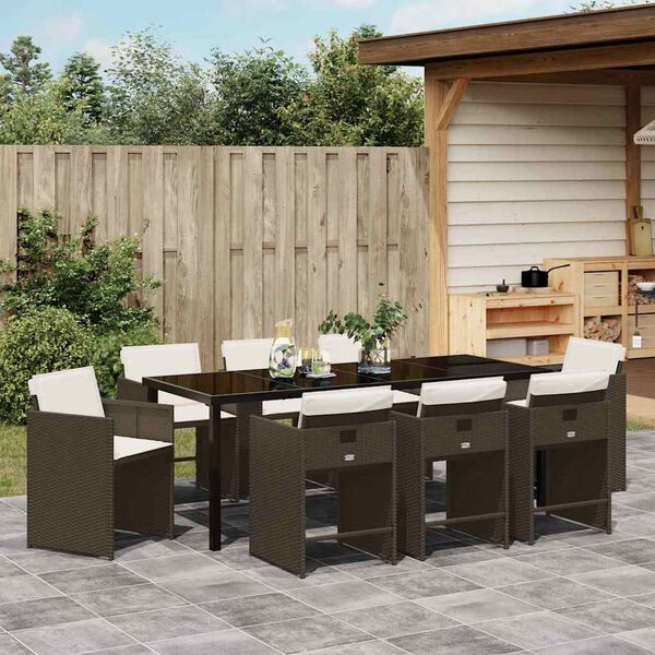 vidaXL Garten Essgruppe mit Kissen 9 pcs Braun Poly-Rattan