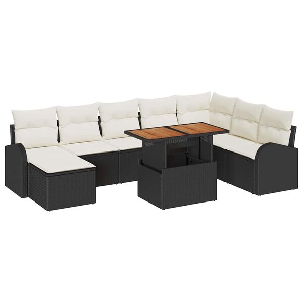 vidaXL Garten-Sofa-Set mit Kissen 9 pcs Schwarz und Creme
