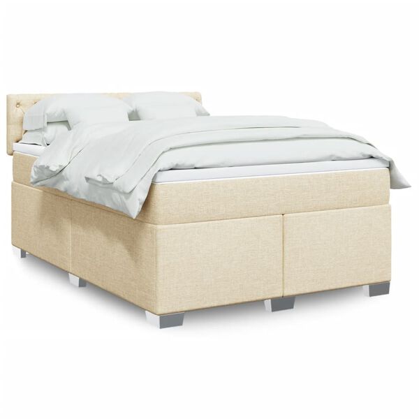 vidaXL Boxspringbett mit Matratze Creme 140x190 cm Stoff