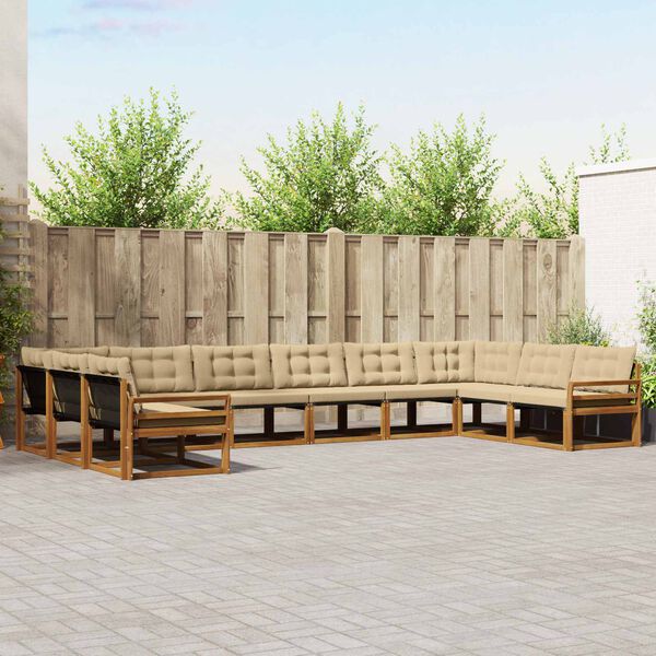 vidaXL Outdoor-Sofagarnitur mit Kissen 10 pcs Natur und Beige