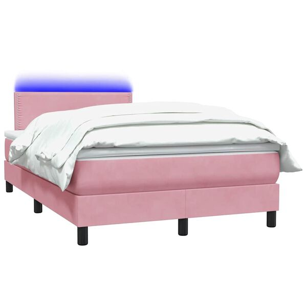 vidaXL Boxspringbett mit Matratze & LED Rosa 120x210 cm Samt