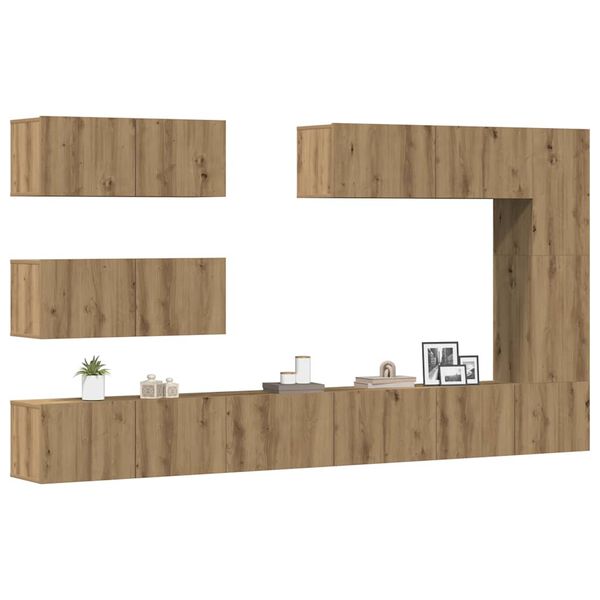 vidaXL 7-tlg. TV-Schrank-Set Wandmontage Artisan-Eiche Holzwerkstoff