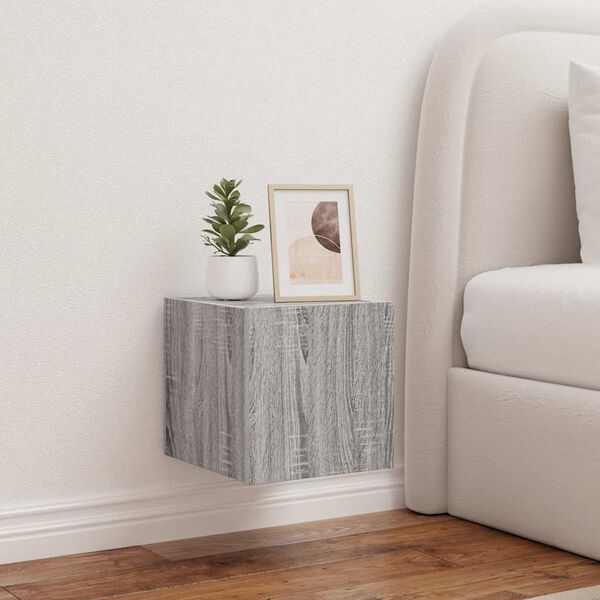 vidaXL TV-Wandschrank mit LED-Leuchten Grau Sonoma 30,5x35x30 cm