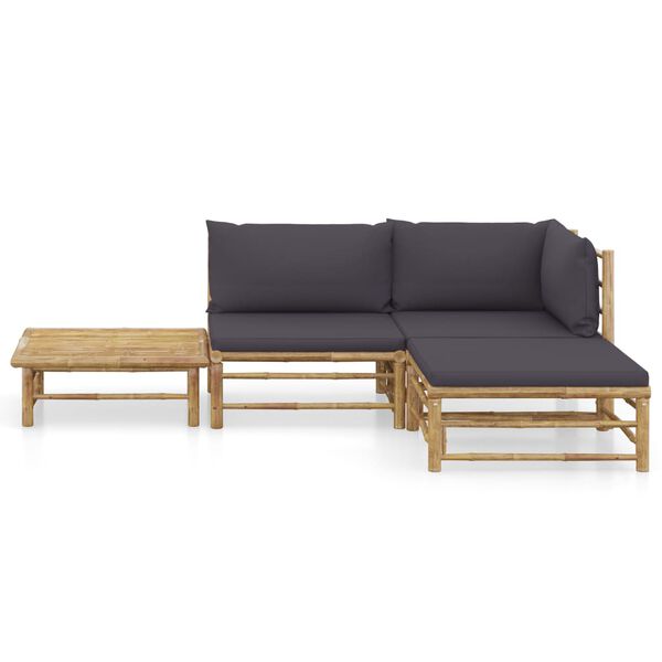 vidaXL 4-tlg. Garten-Lounge-Set mit Dunkelgrauen Kissen Bambus