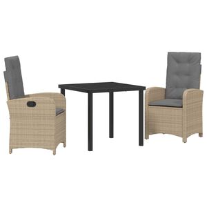 vidaXL Garten Essgruppe mit Kissen 3 pcs Beige Poly-Rattan
