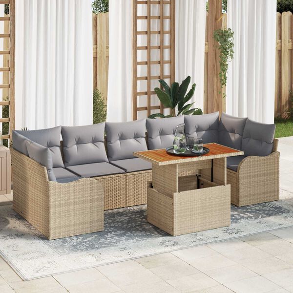 vidaXL Garten-Sofa-Set mit Speicher 8 pcs Beige Poly Rattan