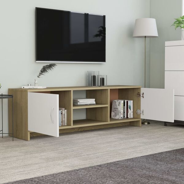 vidaXL TV-Schrank Wei&szlig; Sonoma-Eiche 120x30x37,5 cm Holzwerkstoff
