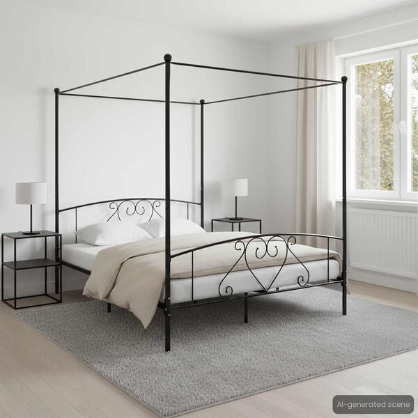 vidaXL Himmelbett-Gestell Schwarz Metall 200 x 200 cm