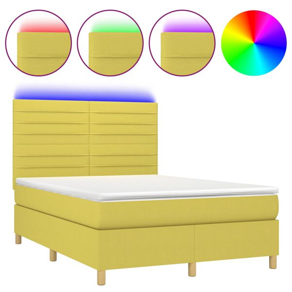 vidaXL Boxspringbett mit Matratze & LED Gr&uuml;n 140x200 cm Stoff