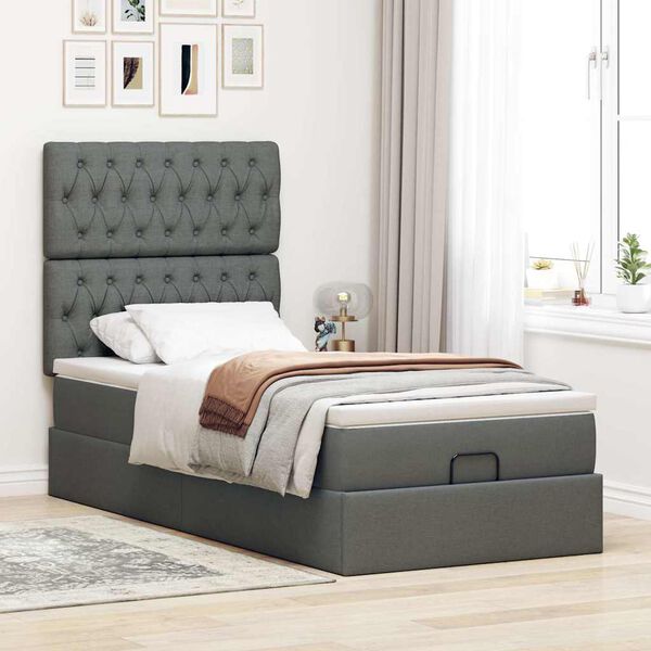 vidaXL Ottoman-Bett mit Matratze Dunkelgrau 90x200 cm Stoff