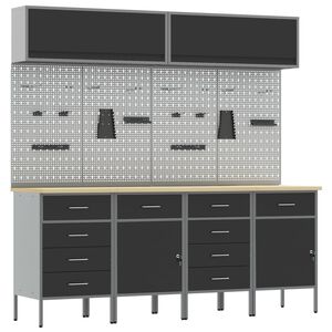 vidaXL Arbeitsschrankset mit Schubladen mit Speicher 10 pcs Schwarz