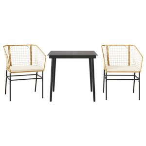 vidaXL 3-tlg. Garten-Essgruppe mit Kissen Braun Poly Rattan Glas