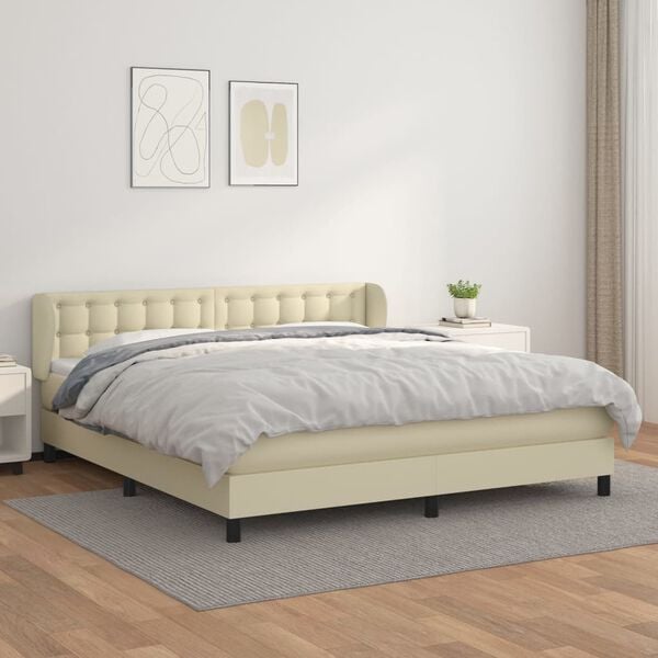 vidaXL Boxspringbett mit Matratze Creme 180x200 cm Kunstleder