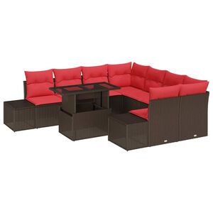 vidaXL Gartensofa-set mit Kissen 9 pcs Braun und Rot Poly-Rattan