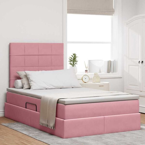 vidaXL Bett mit Stauraum und LED mit Matratze Rosa 120 x 200 cm Samt