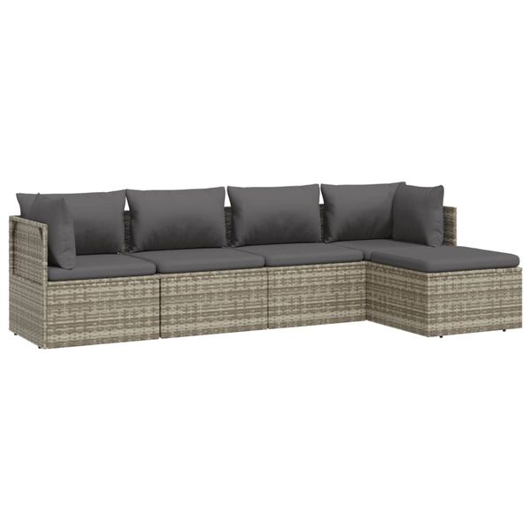 vidaXL 5-tlg. Garten-Lounge-Set mit Kissen Grau Poly Rattan