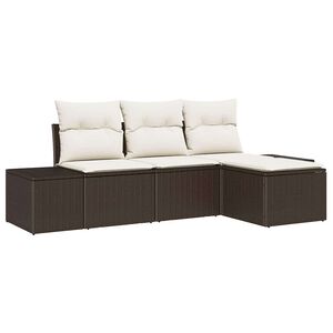 vidaXL Garten-Sofa-Set mit Kissen 4 pcs Braun und Creme Poly-Rattan