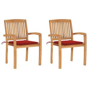 vidaXL Gartenst&uuml;hle 2 Stk. mit Roten Kissen Massivholz Teak