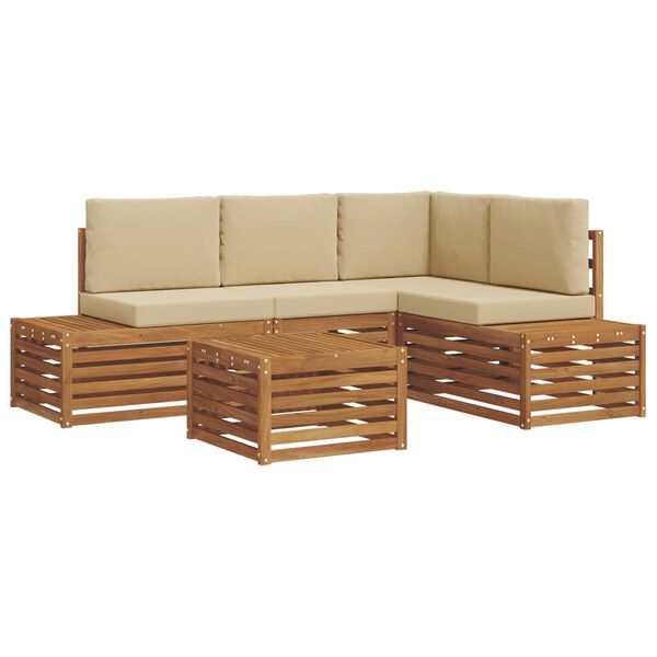 vidaXL Outdoor-Sofagarnitur mit Kissen 5 St&uuml;ck Natur und Beige