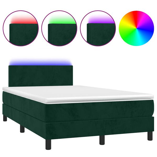 vidaXL Boxspringbett mit Matratze & LED Dunkelgr&uuml;n 120x200 cm Samt