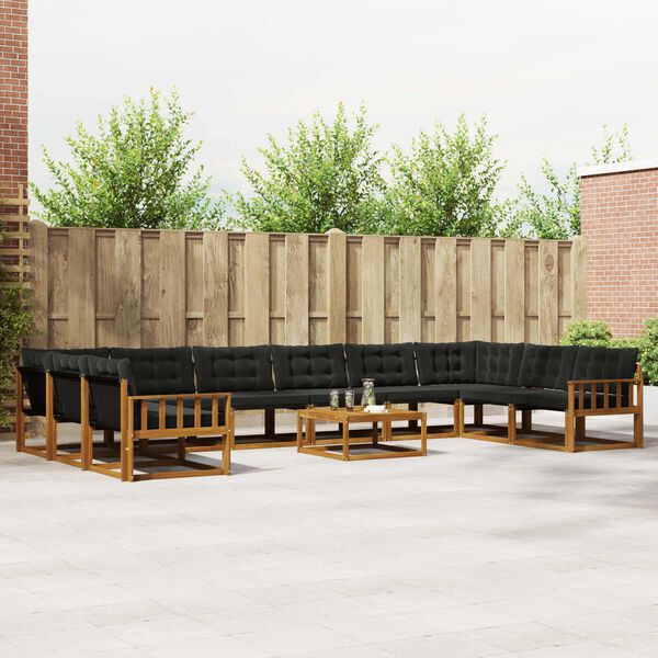 vidaXL Outdoor-Sofagarnitur mit Kissen 11 pcs Nat&uuml;rlich und Schwarz