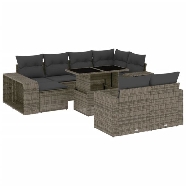 vidaXL 11-tlg. Garten-Sofagarnitur mit Kissen Grau Poly Rattan