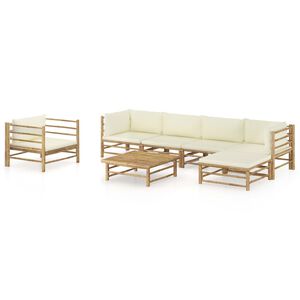 vidaXL 7-tlg. Garten-Lounge-Set mit Cremewei&szlig;en Kissen Bambus