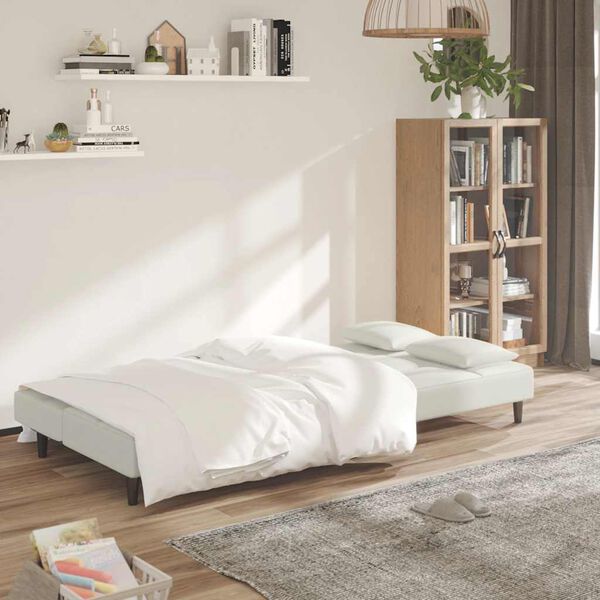 vidaXL Schlafsofa 2-Sitzer mit 2 Kissen Creme Samt