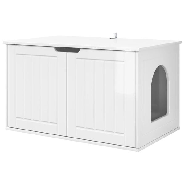 vidaXL Katzenhaus Gl&auml;nzend Wei&szlig; 85 x 55 x 50,5 cm Holzwerkstoff